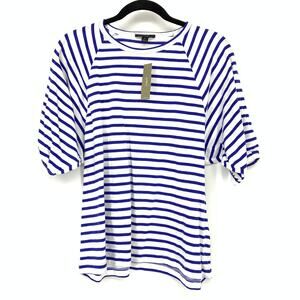 J. Crew Banded Half Sleeve Striped T-Shirt Womens Size Medium Blue White NEW